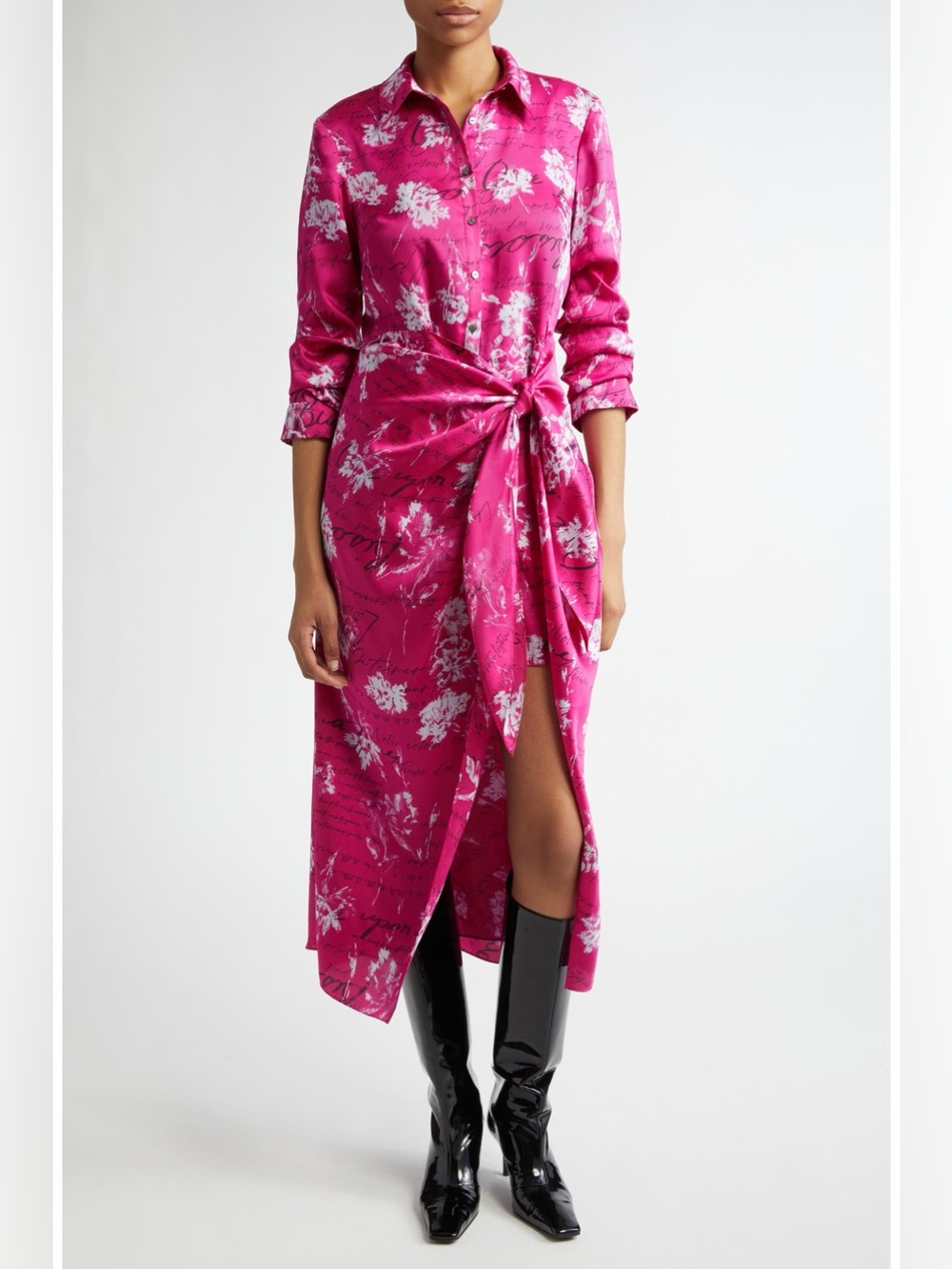 Cinq à Sept Jacey Warm Carnation Tie-Waist Midi Shirtdress